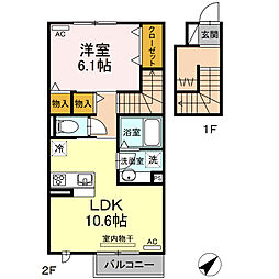 ミエルブラン 1LDKの間取図画像