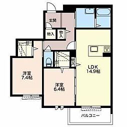 シェブラウゼ北村 2LDKの間取図画像