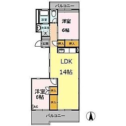 平川ガーデンハイツ 2LDKの間取図画像