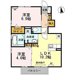 ルミエールB 2LDKの間取図画像