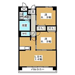 プレミアム御影 3階2LDKの間取り