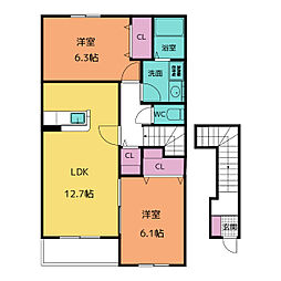 フォレスト　ハウスB 2階2LDKの間取り
