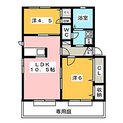 わたり瀬ヴィラージュ 1階2LDKの間取り