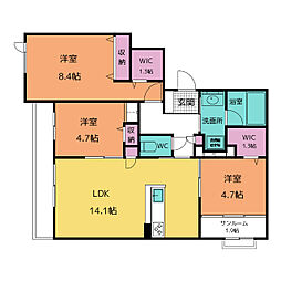 ドルチェヴィータ　一宮 3階3LDKの間取り