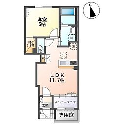 フォレストあずら 1階1LDKの間取り