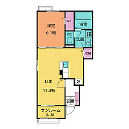 ルクス 1階1LDKの間取り