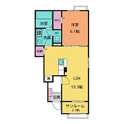 ルクス 1階1LDKの間取り