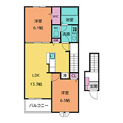 ルクス 2階2LDKの間取り