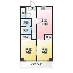 宇佐見マンション 2LDKの間取図画像