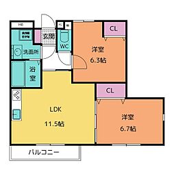ニュー令和 2LDKの間取図画像