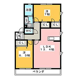 ベリーズスクエアーS 2LDKの間取図画像