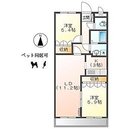 ペティハウスロベリア 2LDKの間取図画像
