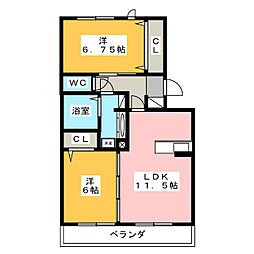 サンライズ末広 2LDKの間取図画像