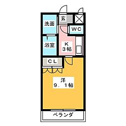 グランチェスタウエスト 1Kの間取図画像