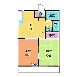 エクセル土井　Ｃ棟 2階2DKの間取り