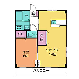 アゼリアIII 2階1LDKの間取り