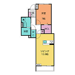 フェリシード 2階1LDKの間取り