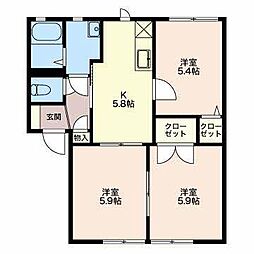 フローラルヒルズＡ 1階3Kの間取り