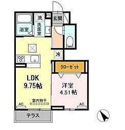 ドミール・Ｔ 1階1LDKの間取り
