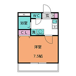 エクシール六名 2階1Kの間取り