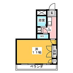ハイステージ塩浜 1階1Kの間取り