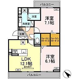 Ｄ−ａｖａｎｃｅ上六名 3階2LDKの間取り