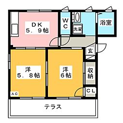 法性寺ハイツアネックス 1階2DKの間取り