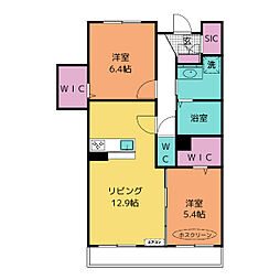 フェリシード 1階2LDKの間取り