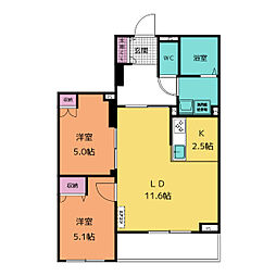 メゾンシンワ 3階2LDKの間取り