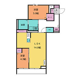 メゾンシンワ 3階2LDKの間取り