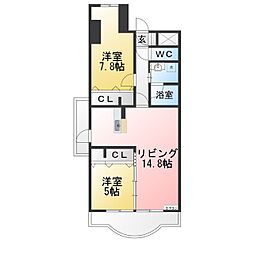サヌール 2LDKの間取図画像