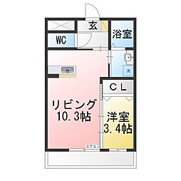 リード若松東 1LDKの間取図画像