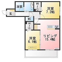 バルビゾン戸崎 2LDKの間取図画像