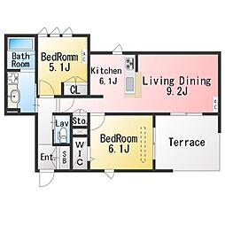 bambou deux 2LDKの間取図画像