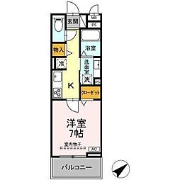 D-Square大和町 1Kの間取図画像
