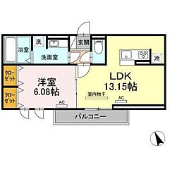 グランディール緑丘 1LDKの間取図画像