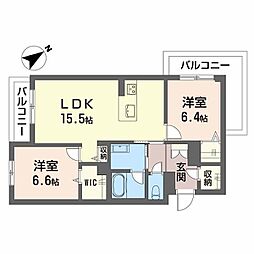 レフィアント岡崎 2LDKの間取図画像