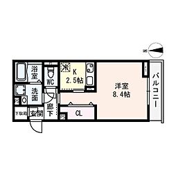 フローラ 1Kの間取図画像