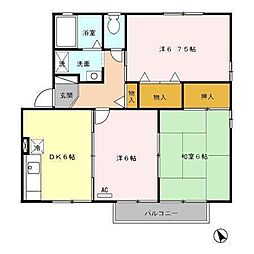 ハイカムールエリアB 3DKの間取図画像