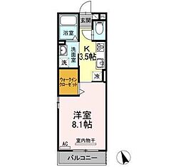 スカイハウス 1Kの間取図画像
