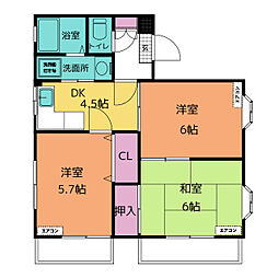 ビューハイツマルシン　3号館 2階3DKの間取り