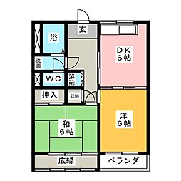 コーポナガタ 4階2DKの間取り
