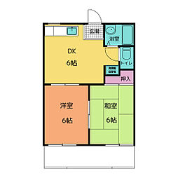 タウニィ野田 1階2DKの間取り