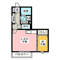 アベニュー小向 1階1LDKの間取り