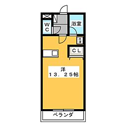 ソレイユ芦原 2階ワンルームの間取り