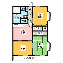 クレスト上野 1階3DKの間取り