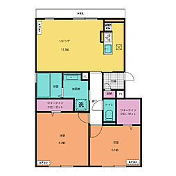 ファミール駅西 1階2LDKの間取り