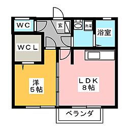 パルアヴェニュー 2階1DKの間取り