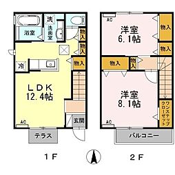 ボヌール 1階2LDKの間取り
