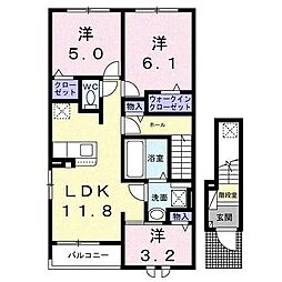 フリージア　C 2階3LDKの間取り